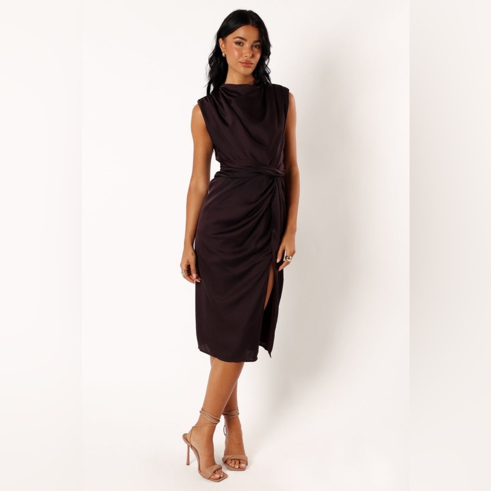 Petal & pup coffee satin midi dress nwot